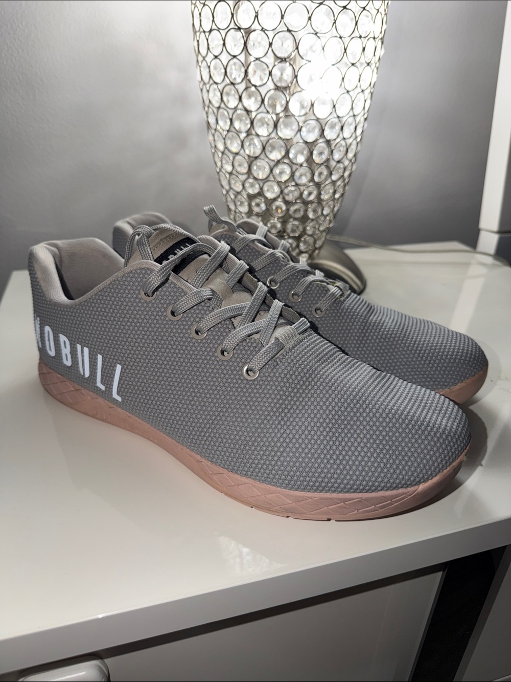 NOBULL Gray Knit Trainer with Pink-Tan Sole